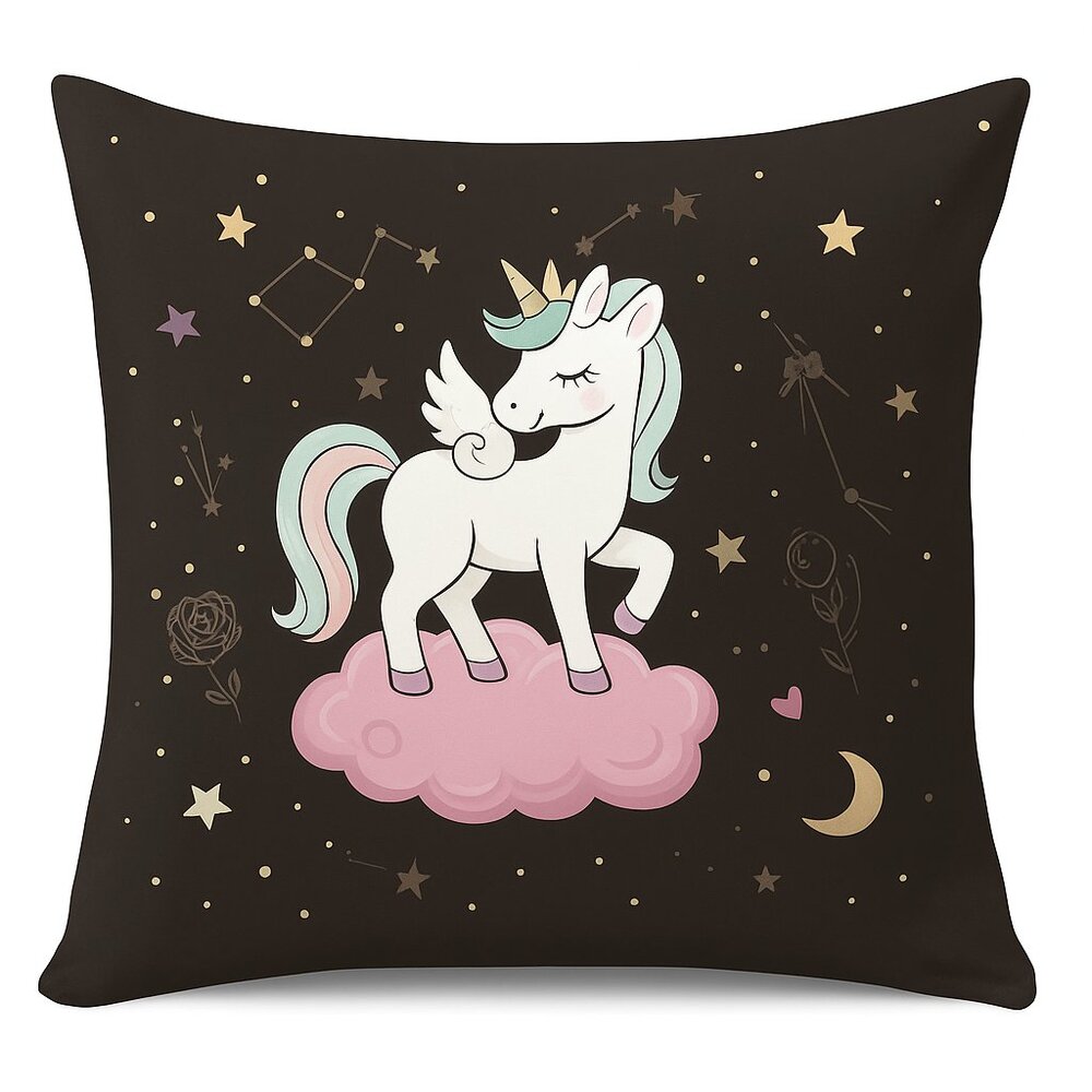 Cute Magical Unicorn Throw Pillow Cover 17x17" • Pink Cloud & Stars